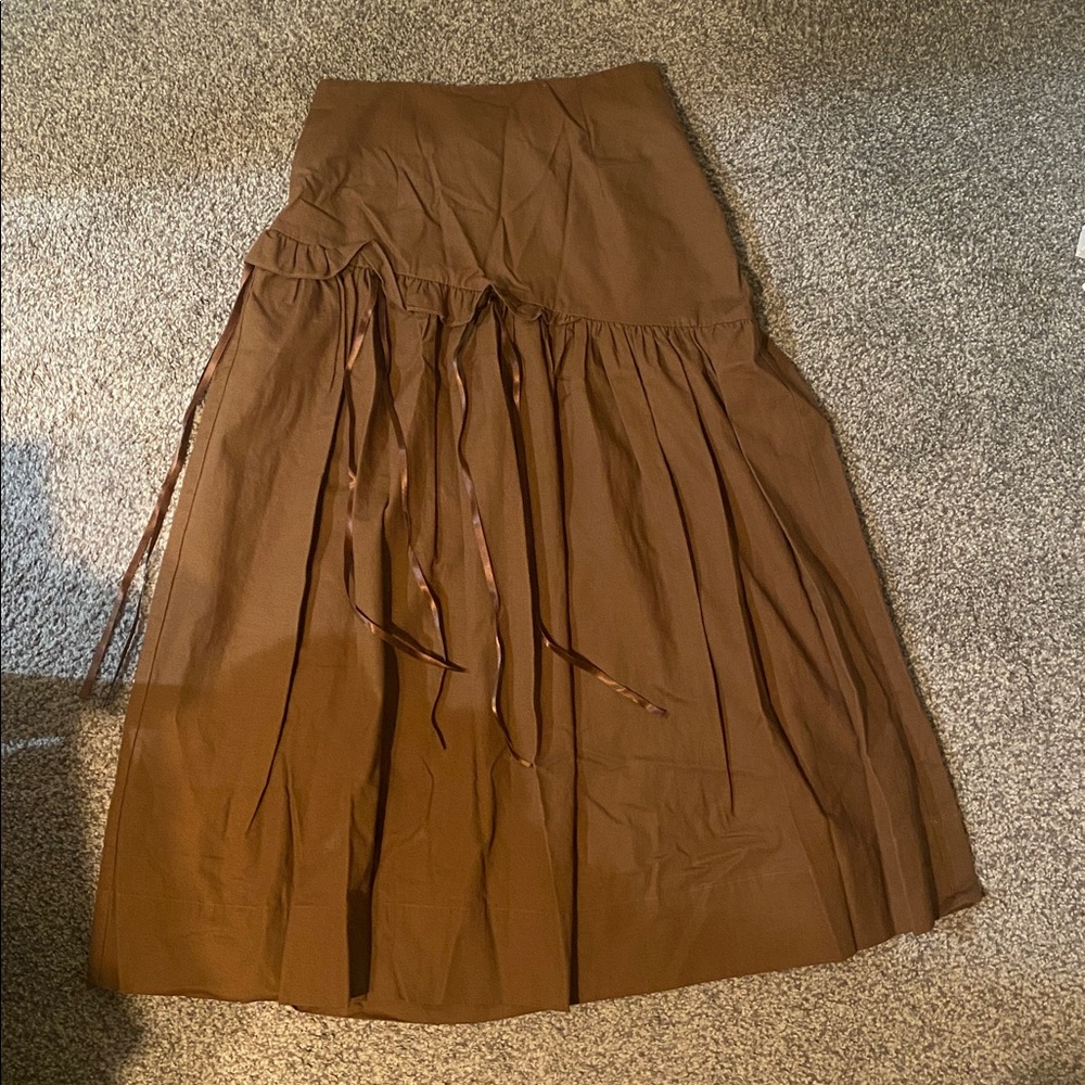 Elegant Brown Midi Skirt with Ruffle Detail - Picture 4 of 4